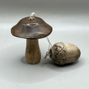 Wooden Mushroom And Acorn Ornaments 4” & 2.75”